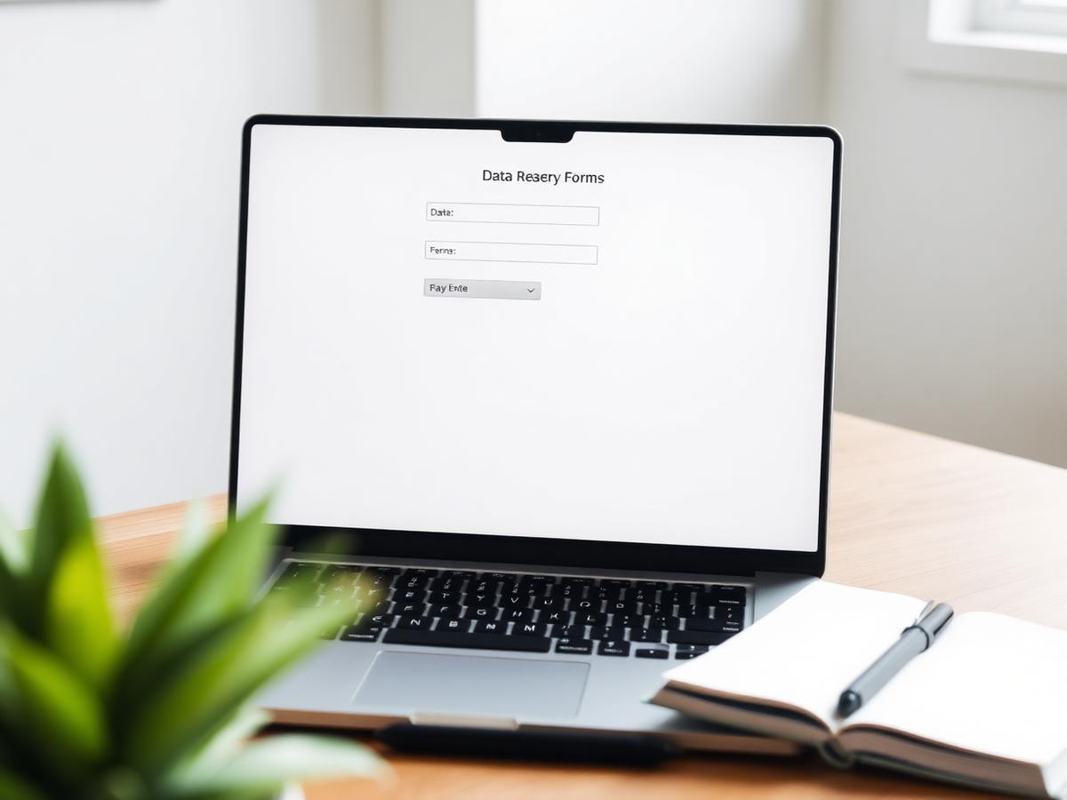 Clean data entry form on a laptop screen