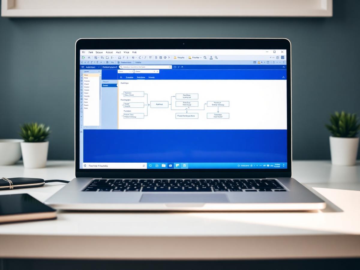 Microsoft Access relational schema on a laptop